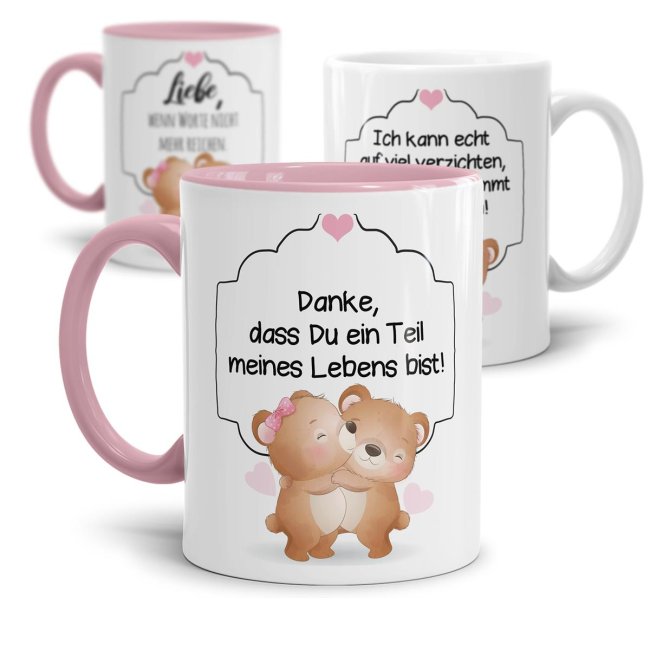 Liebevoll gestaltete Tassen mit Bärchen-Motiven mit süßen Sprüchen. Die ideale Geschenk-Idee für Verliebte