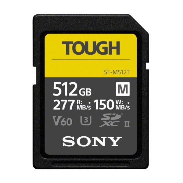 Sony SDXC-Speicherkarte der Tough Serie mit 512GB Speicherkapazität Dank eines ultrastarken Harzdesigns sind die Karten der SF-MT-Serie mit TOUGH-Spezifikation 18-mal