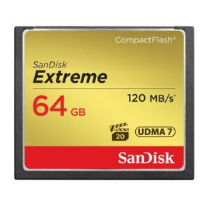 SanDisk Extreme CF 64GB 120MB/s Die SanDisk Extreme CompactFlash Speicherkarte ist die ideale Lösung für DSLRs der Mittel- und Profiklasse sowie HD-Camcorder. Sie bietet