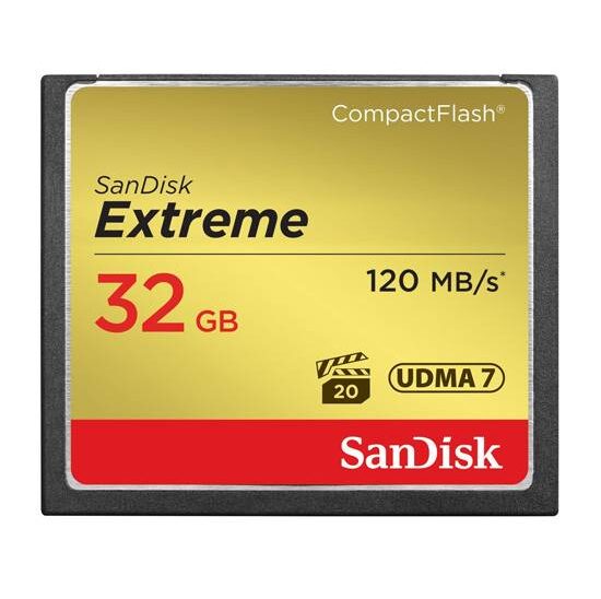 SanDisk Extreme CF 32GB 120MB/s Die SanDisk Extreme CompactFlash Speicherkarte ist die ideale Lösung für DSLRs der Mittel- und Profiklasse sowie HD-Camcorder. Sie bietet