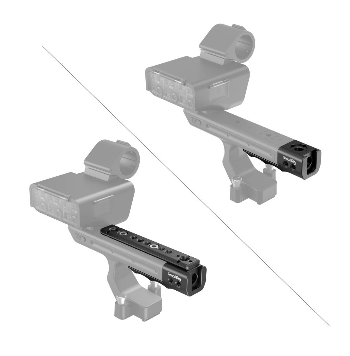 Verlängerungsrig wird am Ende des FX3 XLR-Griffs mit einer 1/4-20 Schraube installiert