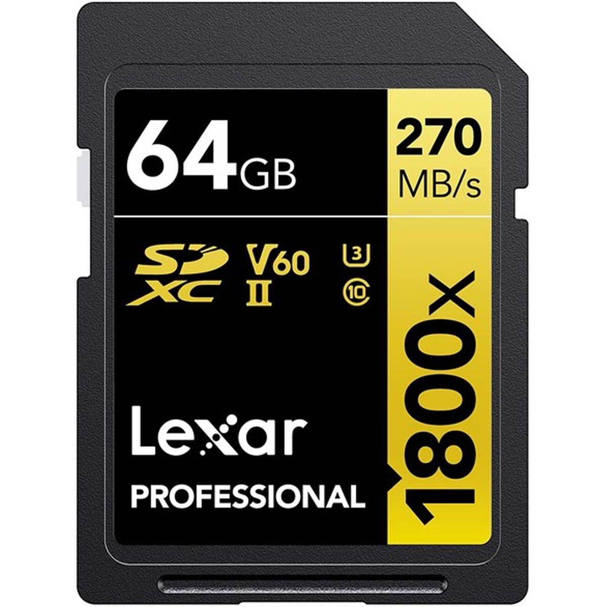 Die Lexar Professional SDXC Gold 64GB 1800x UHS-II V60 ermöglicht die Aufnahme von hochwertigen Fotos und hochauflösenden Full-HD und 4K-UHD-Videos.