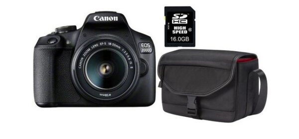 Canon EOS 2000D EF-S 18-55 IS II Value Up Kit Spiegelreflexkamera (EF-S 18-55mm f/3.5-5.6 IS II, 24.1 MP, WLAN (Wi-Fi), 24,1 MP, 3 Zoll Display, WiFi kompatibel, Full HD, ISO 100 bis ISO 6.400 (Automatik) ISO 100 bis ISO 12.800 (manuell), Canon SB130 Kameratasche/-Schultertasche, Leicht und kompakt, Vielseitig einsetzbar, Super-Spectra-Vergütung, High-Speed Autofokus)