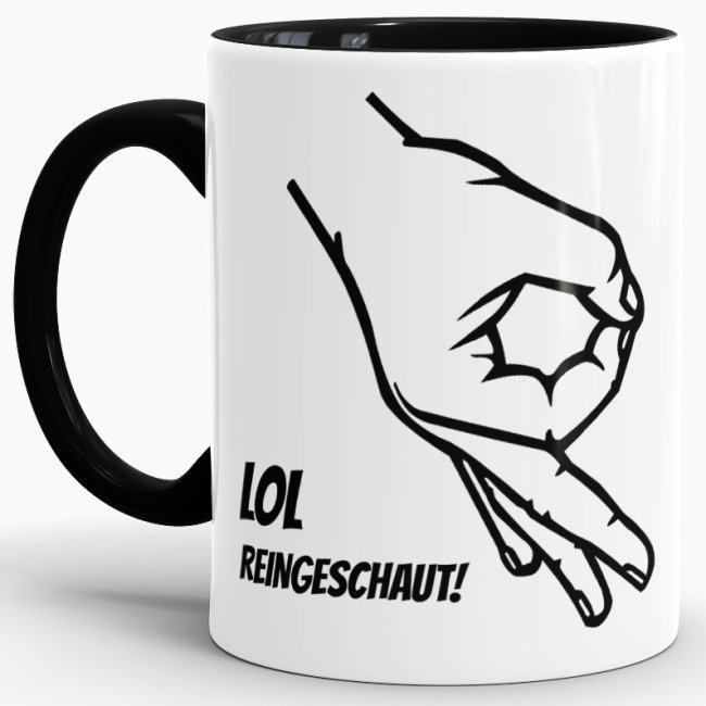 Das Leben manchmal nicht so ernst nehmen können Sie mit unserer verrückten Keramik Tasse mit lustigem Spruch - LOL Reingeschaut - Schwarz. Eine...