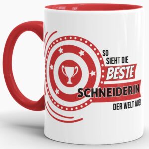 Unsere Berufe-Tassen mit Spruch - So sieht die beste Schneiderin aus - passen in jede Lebenslage und zu jeder Situation. Ob im Büro