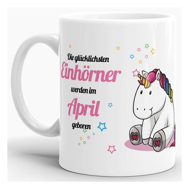 Süße Tasse mit Einhorn zum Geburtstag für glückliche Einhörner - das besondere Geburtstagsgeschenk für Einhorn-Fans. Weiße Tasse aus hochwertiger...