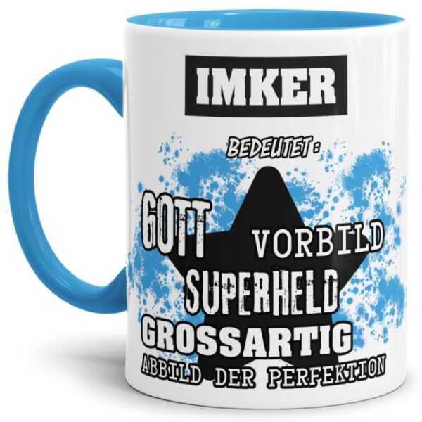 Hellblaue Berufe Tasse bedruckt mit Spruch für einen Imker - das besondere und individuelle Geschenk für einen Mann der seinen Job gut macht. Ein...