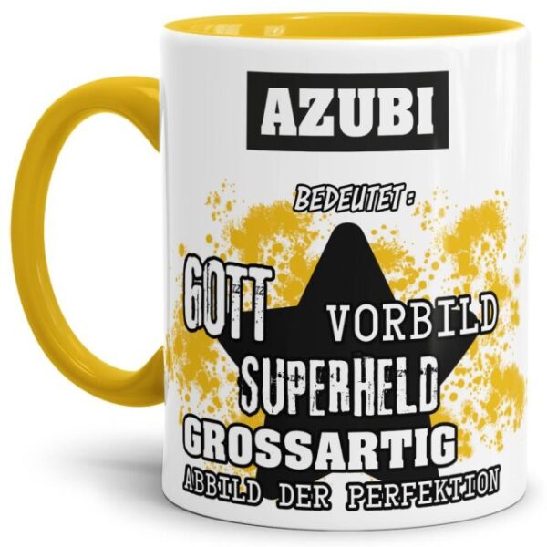 Gelbe Berufe Tasse bedruckt mit Spruch für einen Azubi - das besondere und individuelle Geschenk für einen Mann der seinen Job gut macht. Ein...