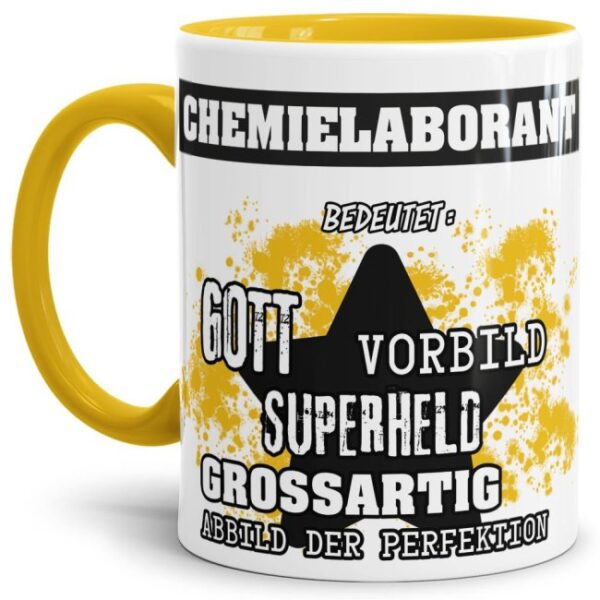 Gelbe Berufe Tasse bedruckt mit Spruch für einen Chemielaborant - das besondere und individuelle Geschenk für einen Mann der seinen Job gut macht....