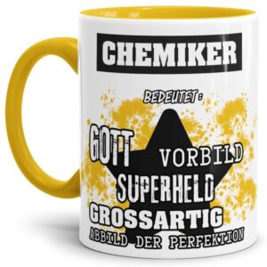 Gelbe Berufe Tasse bedruckt mit Spruch für einen Chemiker - das besondere und individuelle Geschenk für einen Mann der seinen Job gut macht. Ein...