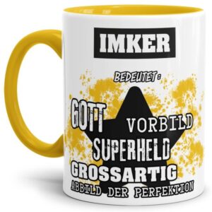 Gelbe Berufe Tasse bedruckt mit Spruch für einen Imker - das besondere und individuelle Geschenk für einen Mann der seinen Job gut macht. Ein...