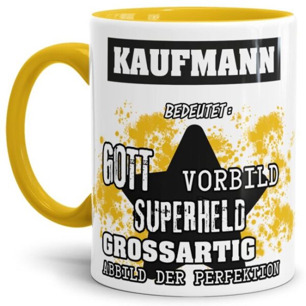 Gelbe Berufe Tasse bedruckt mit Spruch für einen Kaufmann - das besondere und individuelle Geschenk für einen Mann der seinen Job gut macht. Ein...