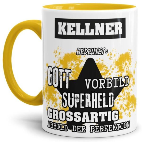 Gelbe Berufe Tasse bedruckt mit Spruch für einen Kellner - das besondere und individuelle Geschenk für einen Mann der seinen Job gut macht. Ein...