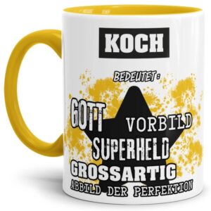 Gelbe Berufe Tasse bedruckt mit Spruch für einen Koch - das besondere und individuelle Geschenk für einen Mann der seinen Job gut macht. Ein toller...