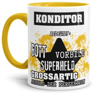 Gelbe Berufe Tasse bedruckt mit Spruch für einen Konditor - das besondere und individuelle Geschenk für einen Mann der seinen Job gut macht. Ein...