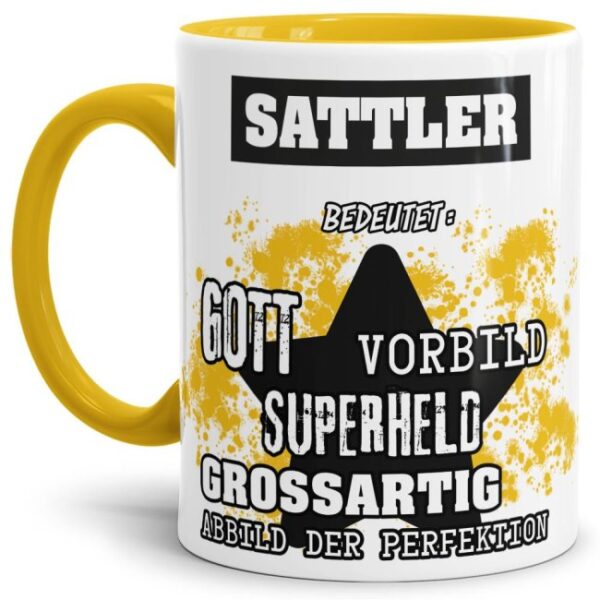 Gelbe Berufe Tasse bedruckt mit Spruch für einen Sattler - das besondere und individuelle Geschenk für einen Mann der seinen Job gut macht. Ein...