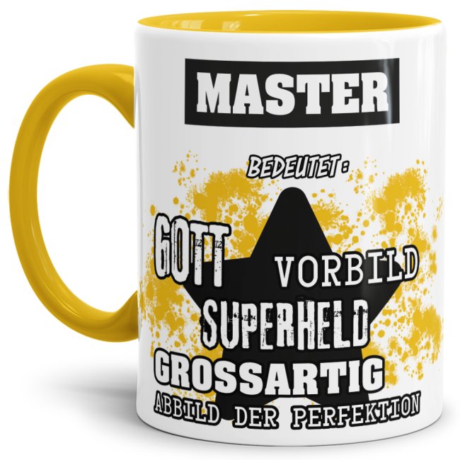 Gelbe Berufe Tasse bedruckt mit Spruch für einen Master - das besondere und individuelle Geschenk für einen Mann der seinen Job gut macht. Ein...