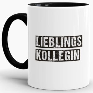 Bürotasse in schwarz mit Spruch für die Lieblingskollegin. Ein kleines Geschenk für alle die ihrer Arbeitskollegin ein Lächeln aufs Geschicht...