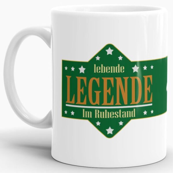 Lustige Tasse für Rentner und Rentnerinnen als Geschenkidee zur Pensionierung - mit dieser witzigen Keramik Tasse - Legende im Ruhestand - macht...