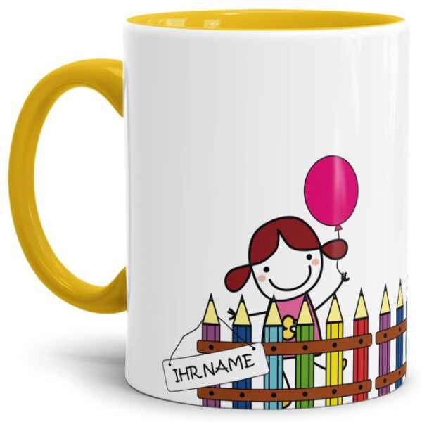 Tasse für Schulanfänger mit Wunschname - das besondere Geschenk für Mädchen zum Schulanfang. Personalisiert mit dem Namen des Schulkindes wird...