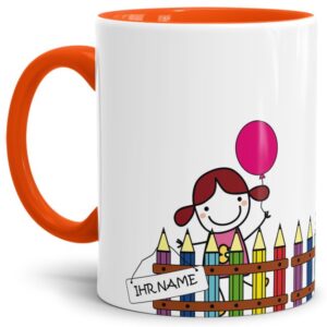 Tasse für Schulanfänger mit Wunschname - das besondere Geschenk für Mädchen zum Schulanfang. Personalisiert mit dem Namen des Schulkindes wird...