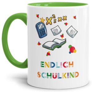 Tasse für Erstklässler und Spruch - Endlich Schulkind - Geschenkidee zum Schulanfang. Das persönliche Geschenk für alle Schulanfänger weckt die...