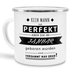 Die Emailletasse mit Spruch - Kein Mann ist perfekt - ist eine witzige Geschenkidee für Männer zum Geburtstag und zu jedem weiteren Anlass. Der...