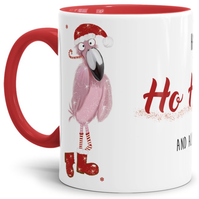 Lustige Weihnachtstasse mit Flamingo im weihnachtlichen Outfit und lustigem Spruch - Happy Ho Ho Ho and all that shit. Eine tolle Geschenkidee für...