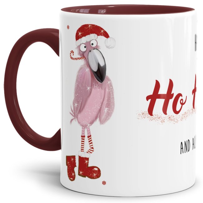 Lustige Weihnachtstasse mit Flamingo im weihnachtlichen Outfit und lustigem Spruch - Happy Ho Ho Ho and all that shit. Eine tolle Geschenkidee für...