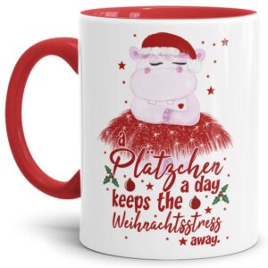 Lustige Weihnachtstasse mit Spruch - A Plätzchen a day keeps the Weihnachtsstress away - eine kleine Geschenkidee zur Adventszeit oder als...