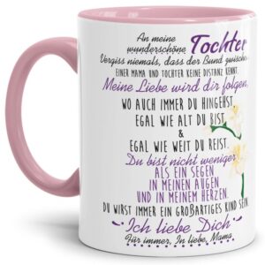 Die Keramiktasse mit süßem Spruch von Mama für die Tochter - Innen & Henkel Rosa - ist ein tolles Geschenk zum Geburtstag