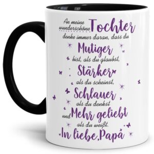 Die Keramiktasse mit süßem Spruch vom Vater für die Tochter - Innen & Henkel Schwarz - ist ein tolles Geschenk zum Geburtstag