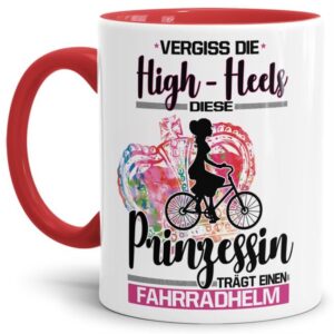 Eine echte Prinzessin trägt nicht nur High-Heels - sie ist auch sportlich! Hochwertiger Kaffeebecher - Innen & Henkel Rot - für jede Frau und jedes...