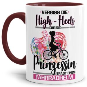 Eine echte Prinzessin trägt nicht nur High-Heels - sie ist auch sportlich! Hochwertiger Kaffeebecher - Innen & Henkel Weinrot - für jede Frau und...