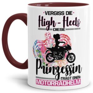 Eine echte Prinzessin trägt nicht nur High-Heels - sie ist auch sportlich! Hochwertiger Kaffeebecher - Innen & Henkel Weinrot - für jede Frau und...