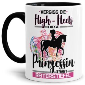 Eine echte Prinzessin trägt nicht nur High-Heels - sie ist auch sportlich! Hochwertiger Kaffeebecher - Innen & Henkel Schwarz - für jede Frau und...