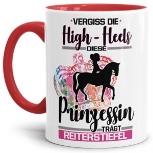 Eine echte Prinzessin trägt nicht nur High-Heels - sie ist auch sportlich! Hochwertiger Kaffeebecher - Innen & Henkel Rot - für jede Frau und jedes...