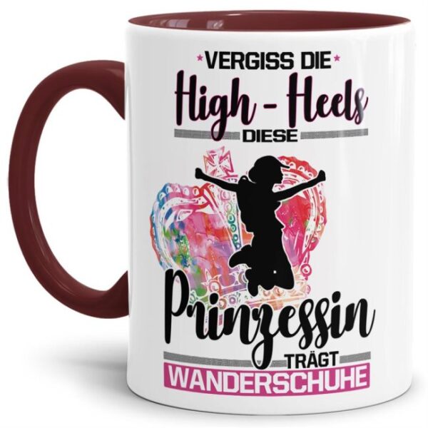 Eine echte Prinzessin trägt nicht nur High-Heels - sie ist auch sportlich! Hochwertiger Kaffeebecher - Innen & Henkel Weinrot - für jede Frau und...