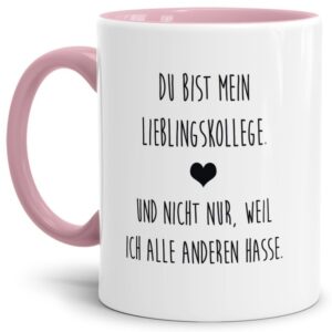 Unsere Tassen mit lustigem Spruch - Mein Lieblingskollege - in Rosa passen in jede Lebenslage und zu jeder Situation. Ob als Bürotasse mit lustigem...