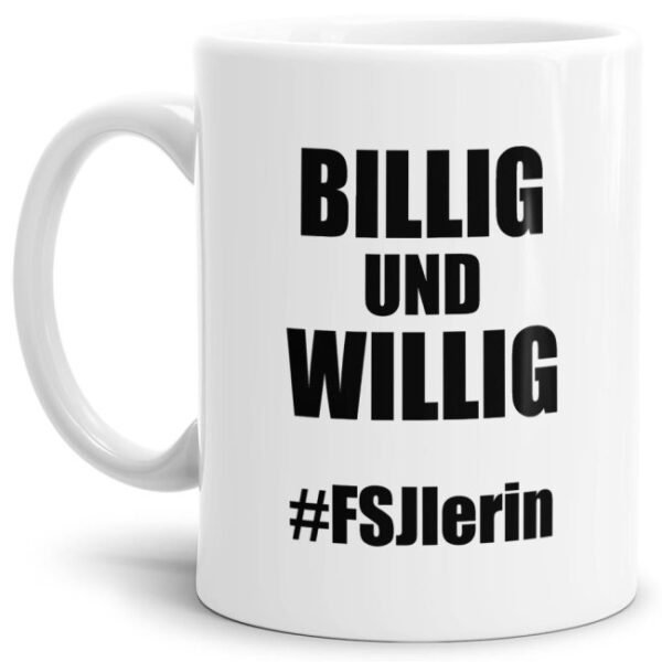 Unsere witzigen Billig & Willig Tassen sind eine lustige Geschenkidee für Azubis