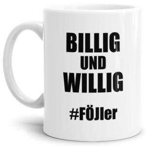 Unsere witzigen Billig & Willig Tassen sind eine lustige Geschenkidee für Azubis