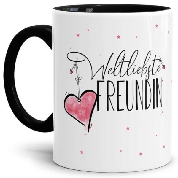 Diese Tasse aus hochwertiger Keramik - Weltliebste Freundin - Innen & Henkel Schwarz - ist ein tolles Geschenk zum Geburtstag und eine schöne...