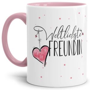 Diese Tasse aus hochwertiger Keramik - Weltliebste Freundin - Innen & Henkel Rosa - ist ein tolles Geschenk zum Geburtstag und eine schöne...