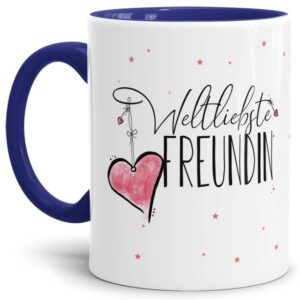 Diese Tasse aus hochwertiger Keramik - Weltliebste Freundin - Innen & Henkel Dunkelblau - ist ein tolles Geschenk zum Geburtstag und eine schöne...