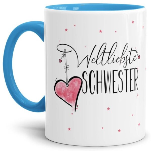 Diese Tasse aus hochwertiger Keramik - Weltliebste Schwester - Innen & Henkel Hellblau - ist ein tolles Geschenk zum Geburtstag und eine schöne...