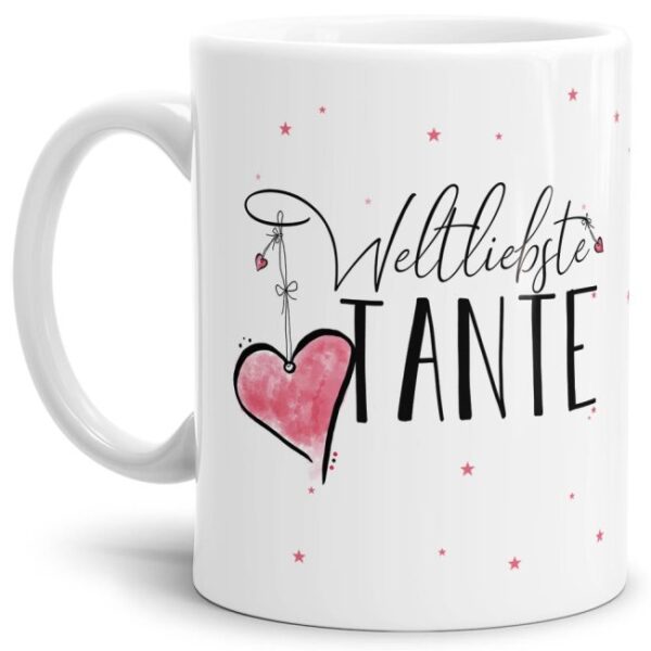 Diese Tasse aus hochwertiger Keramik - Weltliebste Tante Weiß - ist ein tolles Geschenk zum Geburtstag und eine schöne Geschenkidee zum Danke...