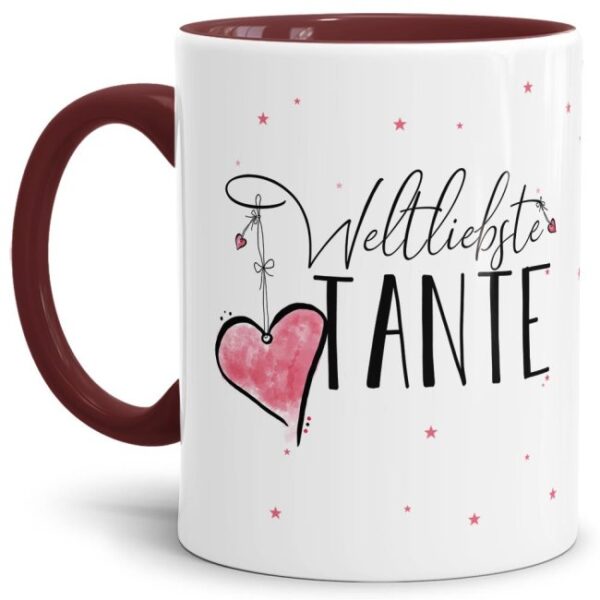 Diese Tasse aus hochwertiger Keramik - Weltliebste Tante - Innen & Henkel Weinrot - ist ein tolles Geschenk zum Geburtstag und eine schöne...