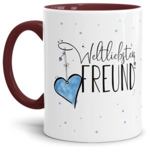 Diese Tasse aus hochwertiger Keramik - Weltliebster Freund - Innen & Henkel Weinrot - ist ein tolles Geschenk zum Geburtstag und eine schöne...