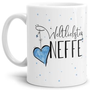 Diese Tasse aus hochwertiger Keramik - Weltliebster Neffe - Weiß - ist ein tolles Geschenk zum Geburtstag und eine schöne Geschenkidee zum Danke...