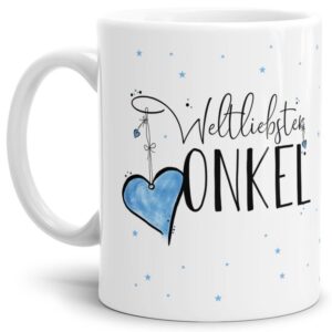 Diese Tasse aus hochwertiger Keramik - Weltliebster Onkel - Weiß - ist ein tolles Geschenk zum Geburtstag und eine schöne Geschenkidee zum Danke...